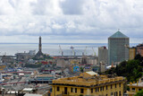 Fototapeta  - urban panorama the port and the lantern symbol of the city Genoa Italy