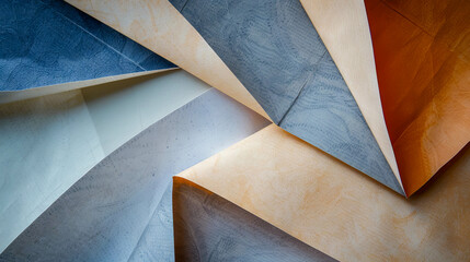 Wall Mural - A series of folded paper with different colors and patterns. Concept of creativity and artistic expression