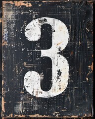 Wall Mural - 3 number in white distressed and grunge style on a black background