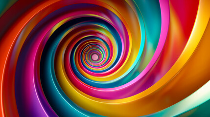 Wall Mural - A colorful spiral with a pink dot in the middle. The spiral is made up of many different colors, including red, blue, green, and yellow