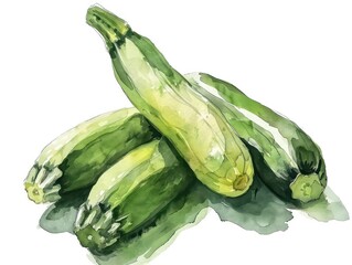 Wall Mural - watercolor, baby zucchini, vivid green, colors, white background