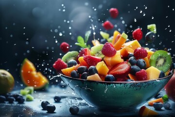 Wall Mural - A vibrant bowl of fresh, bite-sized fruits.