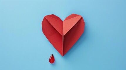 Wall Mural - Celebrate Hemophilia Day and World Blood Donor Day with the iconic paper heart and blood drop emblem set against a vibrant blue backdrop