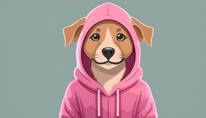 Canvas Print - Dog wearing a pink color hoodie