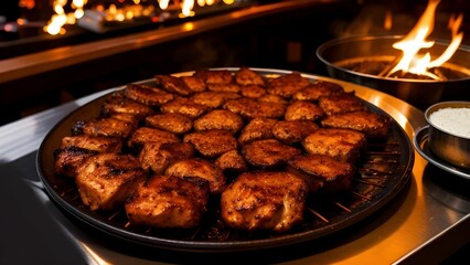 Canvas Print - scenic view of Barbeque-cooked food in a restaurant