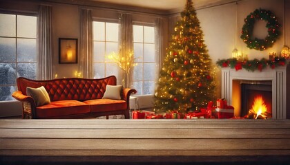 Poster - christmas tree with fireplace