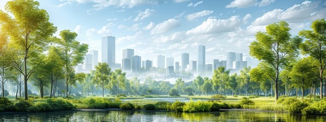 Wall Mural - Sustainable Urban Planning: A blueprint of a city designed with green spaces and renewable energy.
