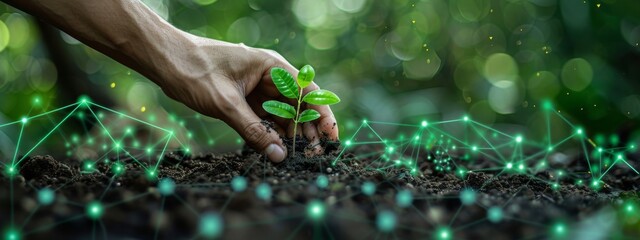 Carbon Neutral Investments: A person planting a tree with financial symbols.