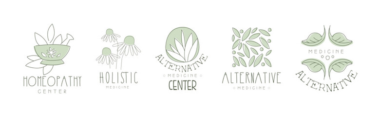 Canvas Print - Homeopathy and Holistic Herbal Treatment Logo Vector Set