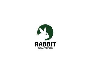 Cute white Rabbit Bunny Hare Mascot Character Cartoon Round Circle Emblem Logo Vector Icon Illustration