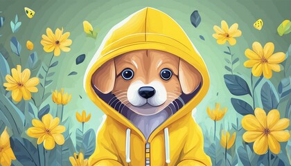 Canvas Print - Puppy wearing a yellow hoodie