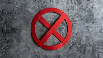 Wall Mural - A red prohibition sign cut out of paper against a gray background.