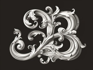 B letter, baroque sculptures scroll, black background