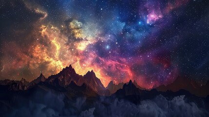 Wall Mural - galaxies with the milky rising above the mountain