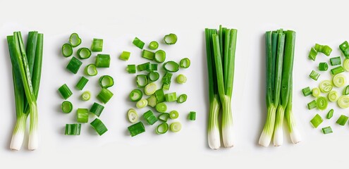Wall Mural - green onions isolated on white background set