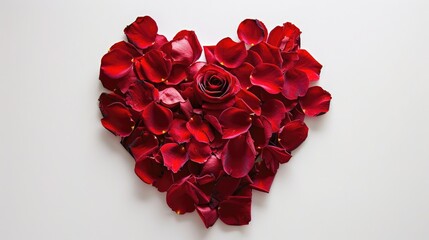 Wall Mural - A stunning red rose heart made of petals set against a pristine white background