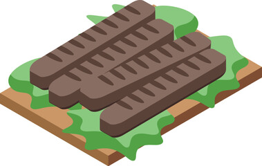 Wall Mural - 3d isometric graphic of delicious chocolate ice cream bars with green leaves on a wooden surface