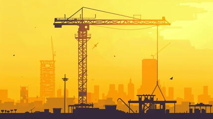 Flat-style illustration of a yellow construction crane tower.