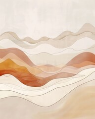 Wall Mural - mountain landscapes drawing on a white background with soft, organic lines and shapes in a subtle, pastel-colored palette