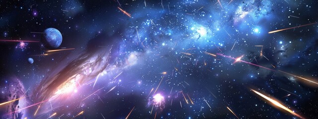 Wall Mural - a cosmic, starry night background with shooting stars and galaxies.