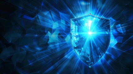 Wall Mural - abstract blue digital shield, cyber security concept. protect personal data and privacy. modern digi