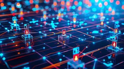 Wall Mural - cybersecurity visualization with nodes and lines for digital defense.