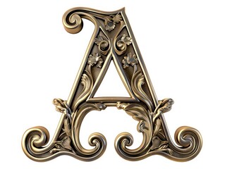 Wall Mural - A, old english lettering in gold fine relief on white background