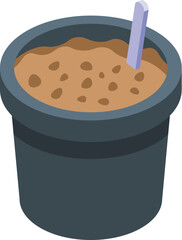 Wall Mural - Flat vector illustration of a full chocolate ice cream container with a purple spoon