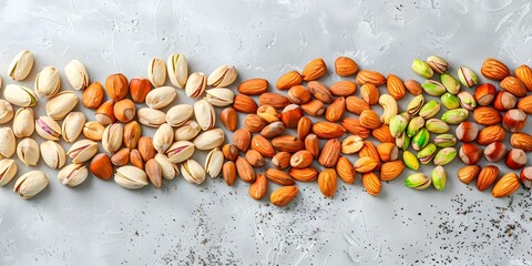 Assorted Raw Nuts: Pistachios, Almonds, and Hazelnuts on White Background. Concept Food Photography, Snack Choices, Nutty Spread, White Background, Healthy Eats