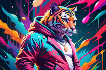 Sticker - Hip hop tiger with colorful art
