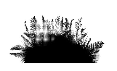 Wall Mural - Monochrome silhouette of grass and leaves. Hand drawing. Not AI. Vector illustration