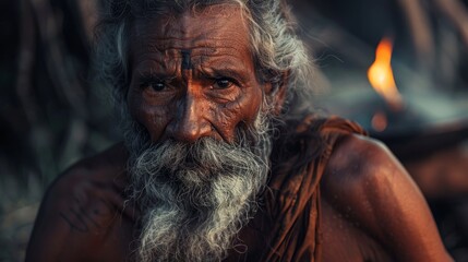 Wall Mural - Close-up of an elderly man with a long white beard and mustache