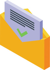Canvas Print - 3d isometric illustration of a yellow folder with a verified document, symbolizing organized data