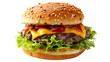 © Hammad - A classic cheeseburger with a thick beef patty, American cheese, lettuce, tomato, and ketchup in a sesame seed, transparent background