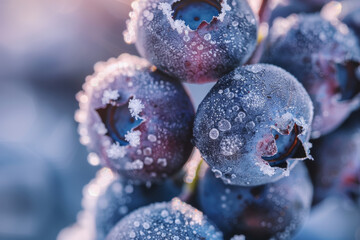 Wall Mural - A close up of blueberries with frost on them