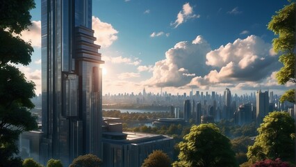 Wall Mural - Beautiful wallpaper, futuristic skyscrapers of metropolis