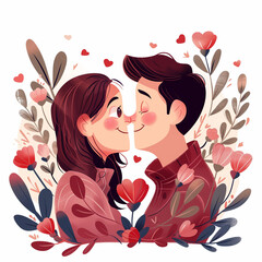 couple kissing valentines day illustration