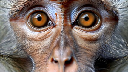 Poster -  A tight shot of a monkey's visage with hazy, out-of-focus features and indistinct eyes