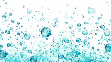 Wall Mural - Vector illustration portraying underwater air bubbles fizzing and streaming on a white background, resembling effervescent drink bubbles in water or a sea aquarium.