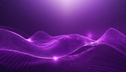 Wall Mural - digital purple particles wave and light abstract background with shining dots stars