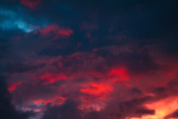 Wall Mural - Abstract dramatic sky background with Red clouds.