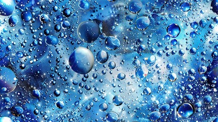 Wall Mural -   A close-up of water droplets on a blue surface with a blue sky in the background and a blue sky in the foreground