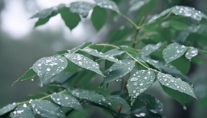 Wall Mural - rain drops on the leaves