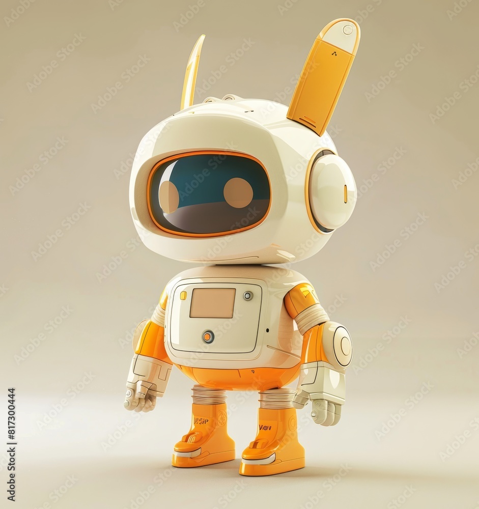 Cute orange and white robot with a friendly design standing on a ...