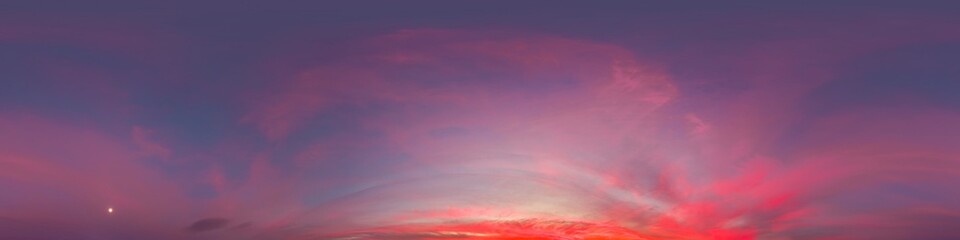 Wall Mural - sunset sky with bright glowing pink cirrus clouds. seamless spherical hdr 360 panorama. full zenith 