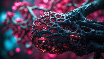 Close-Up of Intricate Organic Structure with Illuminated Details