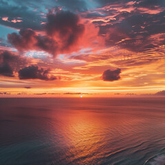 Wall Mural - AI generated illustration of the sunset with sky full of spiral clouds over the Caribbean