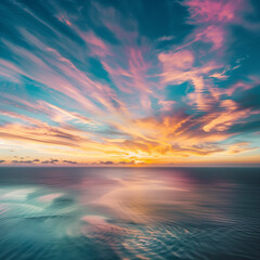 Wall Mural - AI generated illustration of the sunset with sky full of spiral clouds over the Caribbean