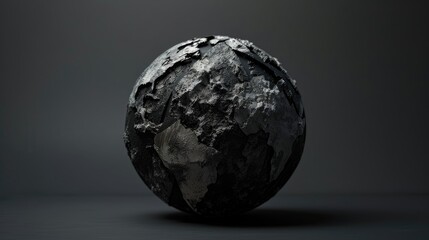 Wall Mural - a dynamic 3d rendering showcases an abstract black and white earth model crafted from rugged metal m