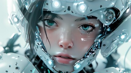 Wall Mural - Beautiful and cute 3D anime style girl cyberpunk cyborg robot Background wallpaper AI generated image